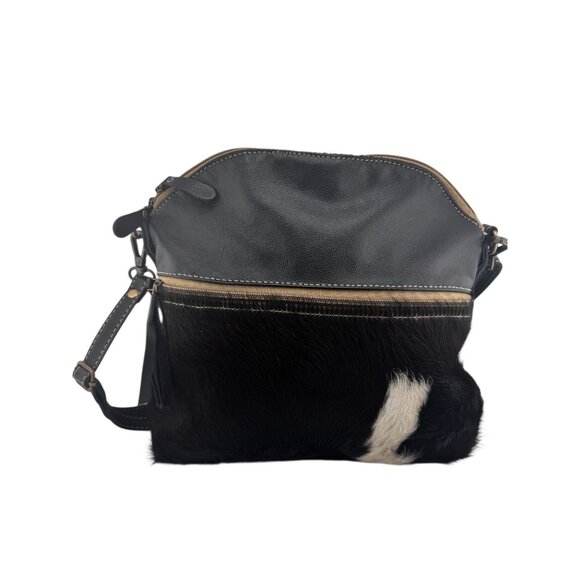 Myra Bag Handbags - Myra Bag Cowhide Crossbody Leather Purse Black White Hair-On Hide Boho Western